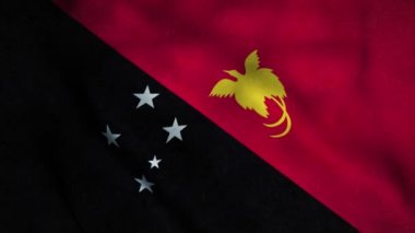 Papua Yeni Gine bayrağı rüzgarda dalgalanıyor. Papua Yeni Gine 'nin ulusal bayrağı. Papua Yeni Gine 'nin kusursuz döngü animasyonunun işareti. 4k