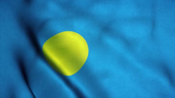 Η σημαία του Παλάου κυματίζει στον άνεμο. Εθνική σημαία του Παλάου. Σημάδι του Palau απρόσκοπτη κίνηση βρόχο. 4ια — Αρχείο Βίντεο