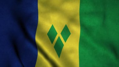 Saint Vincent ve Grenadines bayrağı rüzgarda sallanıyor. Saint Vincent ve Grenadine 'in kusursuz döngü animasyonunun işareti. 4K