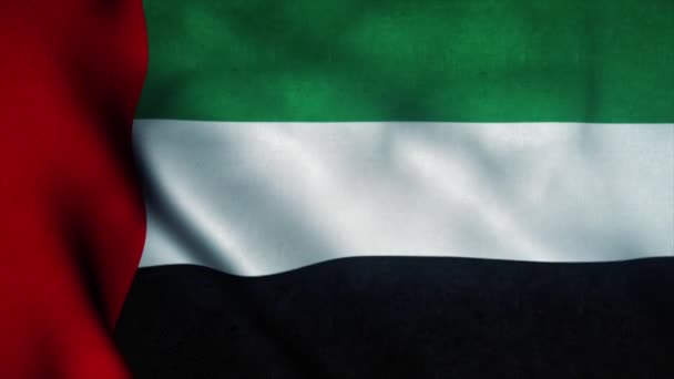 De vlag van de Verenigde Arabische Emiraten wappert in de wind. Nationale vlag van de Verenigde Arabische Emiraten. Teken van de Verenigde Arabische Emiraten naadloze lus animatie. 4k — Stockvideo