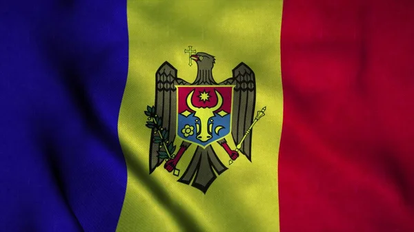 Moldavische vlag wapperend in de wind. Nationale vlag van Moldavië. Teken van Moldavië. 3d illustratie — Stockfoto