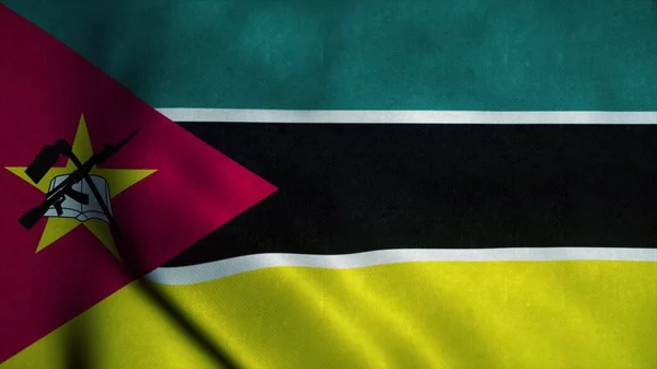 Mozambiki zászló lengett a szélben. Mozambik nemzeti lobogója. Mozambik jele. 3d illusztráció — Stock Fotó