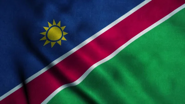 Namibijská vlajka vlála ve větru. Národní vlajka Namibie. Znamení Namibie. 3D ilustrace — Stock fotografie