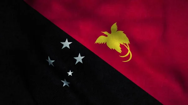 Papua New Guinea flag waving in the wind. National flag of Papua New Guinea. Sign of Papua New Guinea. 3d illustration — Stock Photo, Image