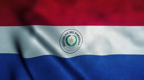 Paraguay zászló lengett a szélben. Paraguay nemzeti zászlaja. Paraguay jele. 3d illusztráció — Stock Fotó