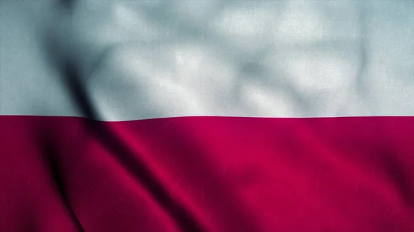 Polonya bayrağı rüzgarda dalgalanıyor. Polonya bayrağı. Polonya 'nın işareti. 3d illüstrasyon — Stok fotoğraf