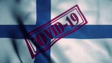 Finlandiya bayrağında Covid-19 damgası. Coronavirus konsepti