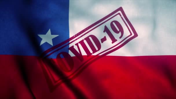 Sello Covid-19 en la bandera nacional de Chile. Concepto de Coronavirus — Vídeo de stock