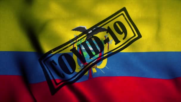 Covid-19 stempel op de nationale vlag van Ecuador. Coronavirusconcept — Stockvideo