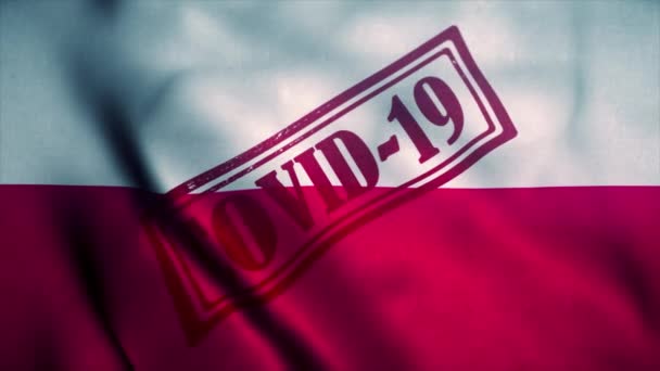 Sello Covid-19 en la bandera nacional de Polonia. Concepto de Coronavirus — Vídeo de stock