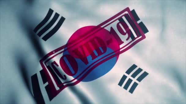 Covid-19-Marke auf der südkoreanischen Nationalflagge. Coronavirus-Konzept — Stockvideo