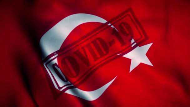 Covid-19 stämpel på Turkiets nationella flagga. Begreppet coronavirus — Stockvideo
