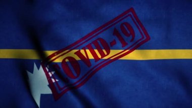 Ulusal Nauru bayrağında Covid-19 damgası. Coronavirus konsepti