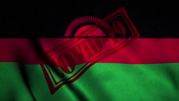 Ulusal Malawi bayrağında Covid-19 damgası. Coronavirus konsepti — Stok video