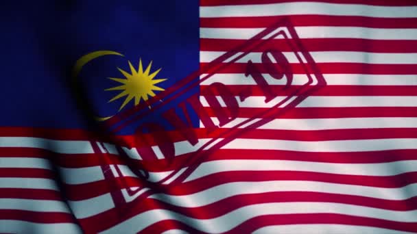 Timbro Covid-19 sulla bandiera nazionale della Malesia. Concetto di coronavirus — Video Stock