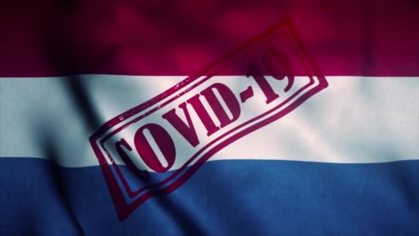 Sello Covid-19 en la bandera nacional de Holanda. Concepto de Coronavirus — Vídeos de Stock