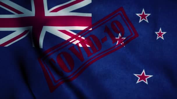 Covid-19 stamp on the national flag of New Zealand. Coronavirus concept — Stock Video