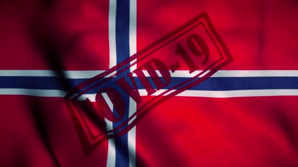 Covid-19 stempel op de nationale vlag van Noorwegen. Coronavirusconcept — Stockvideo