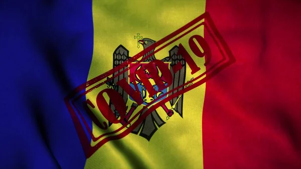 Timbre Covid-19 sur le drapeau national de Moldavie. Concept de coronavirus. Illustration 3d — Photo