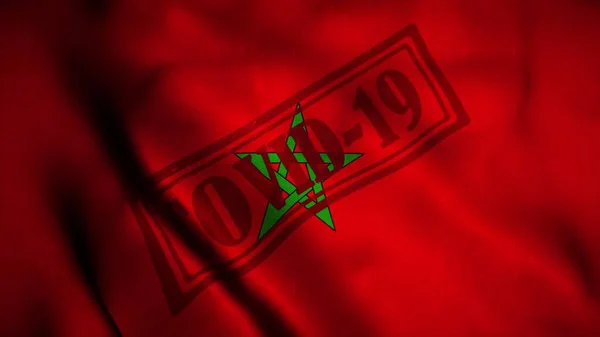 モロッコの国旗にコヴィト-19の刻印。コロナウイルスの概念。3Dイラスト — ストック写真