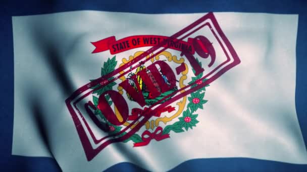 Covid-19-Marke auf der Flagge von West Virginia. Coronavirus-Konzept — Stockvideo