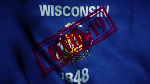 Sello Covid-19 en la bandera de Wisconsin. Concepto de Coronavirus — Vídeo de stock