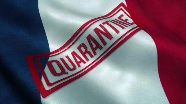 Quarantine stamp on the national flag of France. Coronavirus concept. 3d illustration.
