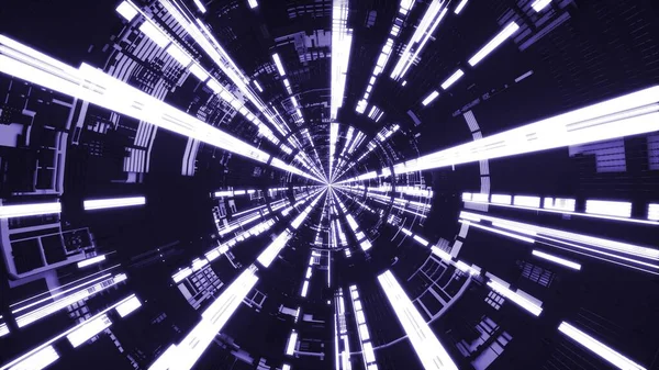 トンネル内の無限飛行 ネオンライト抽象的な背景 緑の宇宙船トンネル Sf宇宙船の廊下に飛んでいます 3Dイラスト — ストック写真