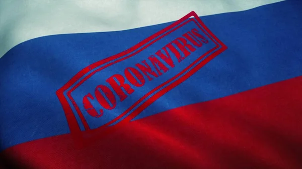 ロシアの国旗にコロナヴィラスの切手 コロナウイルスの概念 3Dイラスト — ストック写真