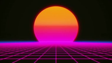 Retro 80 'lerin stil ızgarası güneş eski TV ekran animasyon arkaplanı