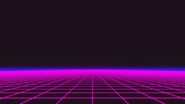 Synthwaveワイヤーフレームネット1980年代レトロな未来背景3Dレンダリング — ストック写真