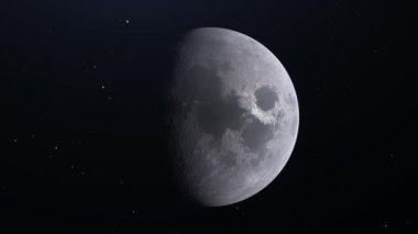 Gerçekçi dolunay. Ay yıldızların üzerinde açık uzayda dönüyor