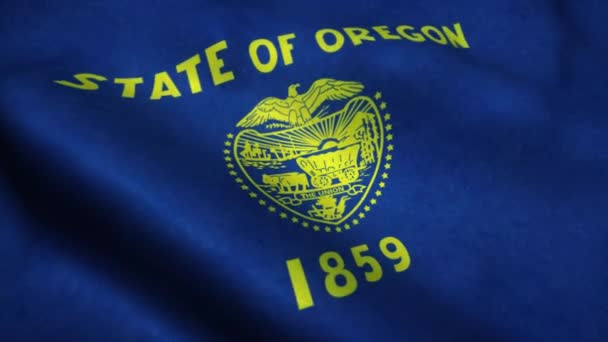 Державний прапор штату Орегон розмахує вітром. Національний прапор штату Орегон. Sign of Oregon State Seamless loop animation 4K — стокове відео