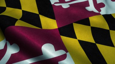 Maryland Eyaleti bayrağı rüzgarda dalgalanıyor. Maryland Ulusal Bayrağı. Maryland State 'in işareti. 3d illüstrasyon
