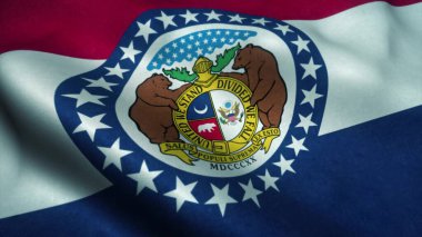 Missouri Eyaleti bayrağı rüzgarda dalgalanıyor. Missouri bayrağı. Missouri Eyaleti 'nin işareti. 3d illüstrasyon
