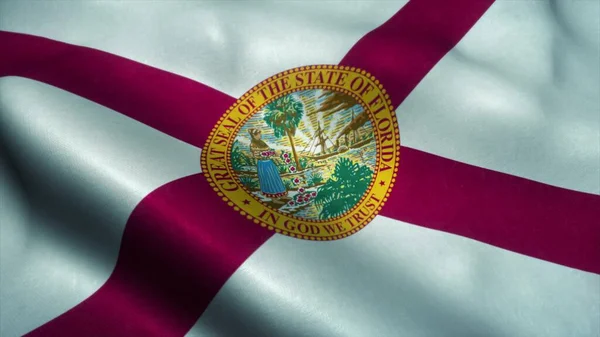 Bandera del Estado de Florida ondeando en el viento. Bandera Nacional de Florida. Signo de Florida. ilustración 3d — Foto de Stock