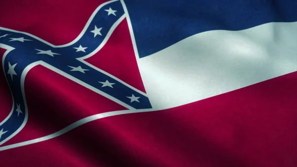 Bandera del Estado de Mississippi ondeando en el viento. Bandera nacional de Mississippi. Signo del estado de Mississippi. ilustración 3d —  Fotos de Stock
