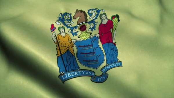 New Jersey State flagga vinkar i vinden. New Jerseys flagga. New Jersey-statens tecken. 3D-illustration — Stockfoto