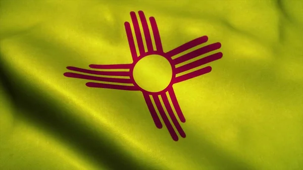 New Mexico State flag waving in the wind. National flag of New Mexico. Sign of New Mexico State. 3d illustration