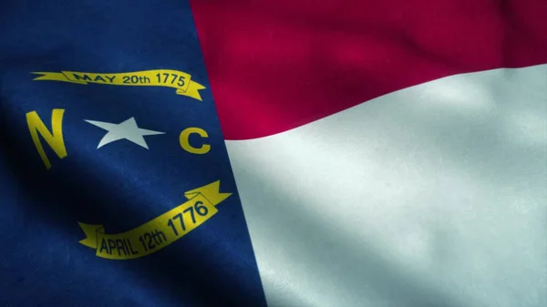 North Carolina State flag waving in the wind. National flag of North Carolina. Sign of North Carolina. 3d illustration