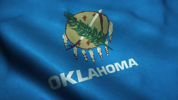 Die Flagge des Bundesstaates Oklahoma weht im Wind. Nationalflagge von Oklahoma. Zeichen des Staates Oklahoma. 3D-Illustration — Stockfoto