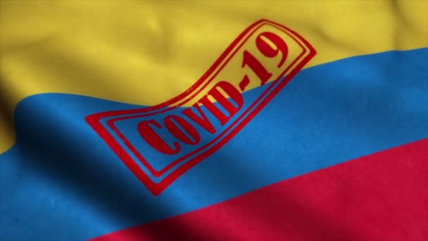 Timbre Covid-19 sur le drapeau de la Colombie. Concept de coronavirus — Video