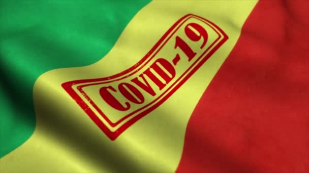 刚果国旗上的Covid-19邮票。Coronavirus概念 — 图库视频影像