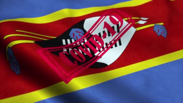 Covid-19 stempel op de vlag van Swaziland. Coronavirusconcept — Stockvideo