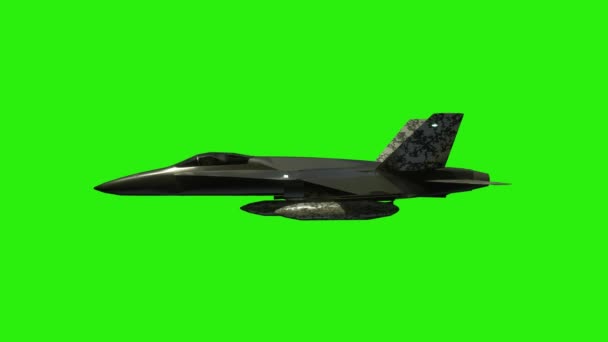 Military Aircraft On Green Screen Background Animation. Boční pohled. Realistická 3D animace — Stock video
