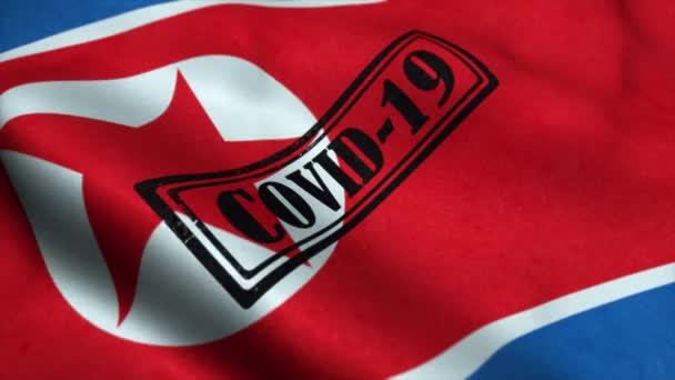 Covid-19 stempel op de vlag van Noord-Korea. Coronavirusconcept — Stockvideo