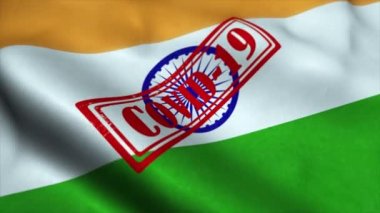 Hindistan bayrağında Covid-19 damgası. Coronavirus konsepti
