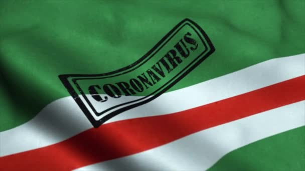 Coronavirus-Stempel auf der Flagge der Republik Tschetschenien. Coronavirus-Konzept — Stockvideo
