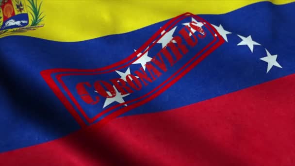 Coronavirus-Stempel auf der Flagge Venezuelas. Coronavirus-Konzept — Stockvideo