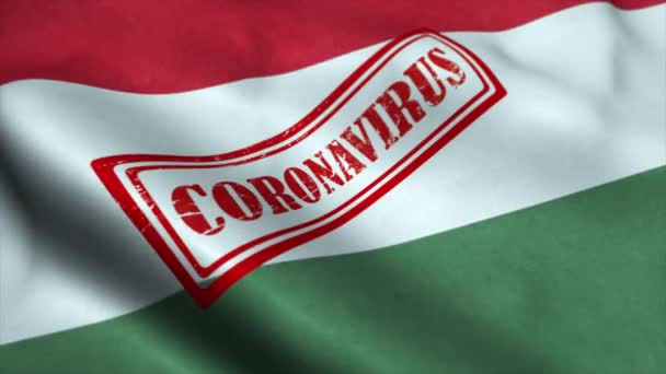 Koronavírus pecsét Magyarország zászlóján. A koronavírus fogalma — Stock videók